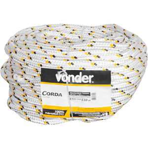 Corda multifilamento trançada 19,0 mm x 110 m, branca com detalhes em preto e amarelo, VONDER