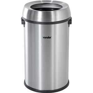 Lixeira redonda, sem tampa, 65 litros, inox, cinza, VONDER