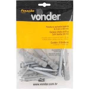 Parafuso autoatarraxante, 6,3 mm x 50,0 mm, cabeça chata, phillips, com bucha 10 mm, VONDER