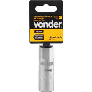 Soquete para vela de ignição, encaixe 1/2", 16 mm, estriado, VONDER