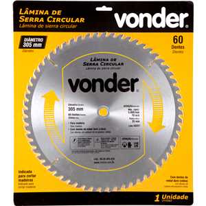 Lâmina de serra circular com dentes de metal duro/vídea, 305 mm x 25,4 mm, 60 dentes, VONDER