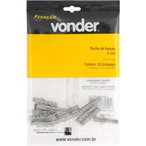 Bucha de nylon para fixação 5 mm, cartela com 10 peças, VONDER