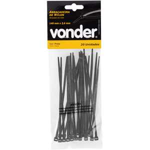 Abraçadeira de nylon, preta, 140 mm x 3,6 mm, com 20 peças, VONDER