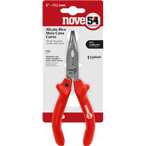 Alicate bico meia cana curvo 6", em aço carbono polido, NOVE54
