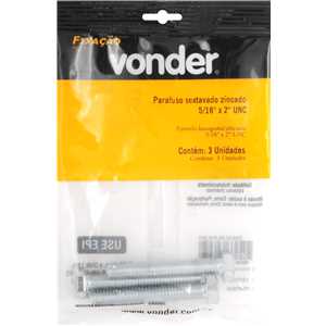 Parafuso sextavado zincado 5/16" x 2", UNC, rosca total, VONDER