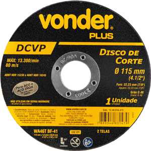 Disco de corte 115 mm x 1,6 mm x 22,23 mm DCVP, VONDER PLUS