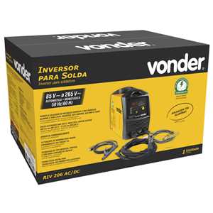 Inversor para solda com eletrodo e TIG, 200 A, RIV 206 AC/DC, com alimentação 85 V~ - 265 V~ automático, monofásico, VONDER