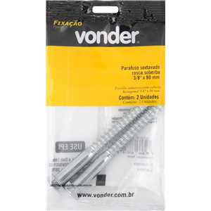 Parafuso sextavado rosca soberba 3/8" x 90 mm, cartela com 2 peças, VONDER