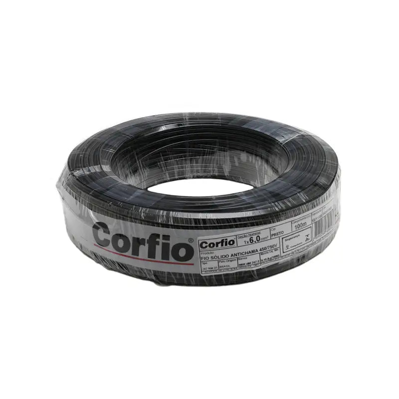 Fio Sólido 6,00Mm Preto Corfio 100M