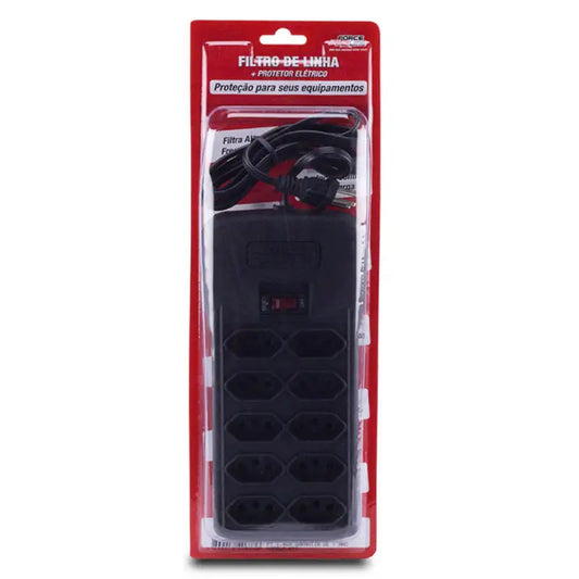 Filtro Linha 10 Tomadas Bivolt Preto Forceline