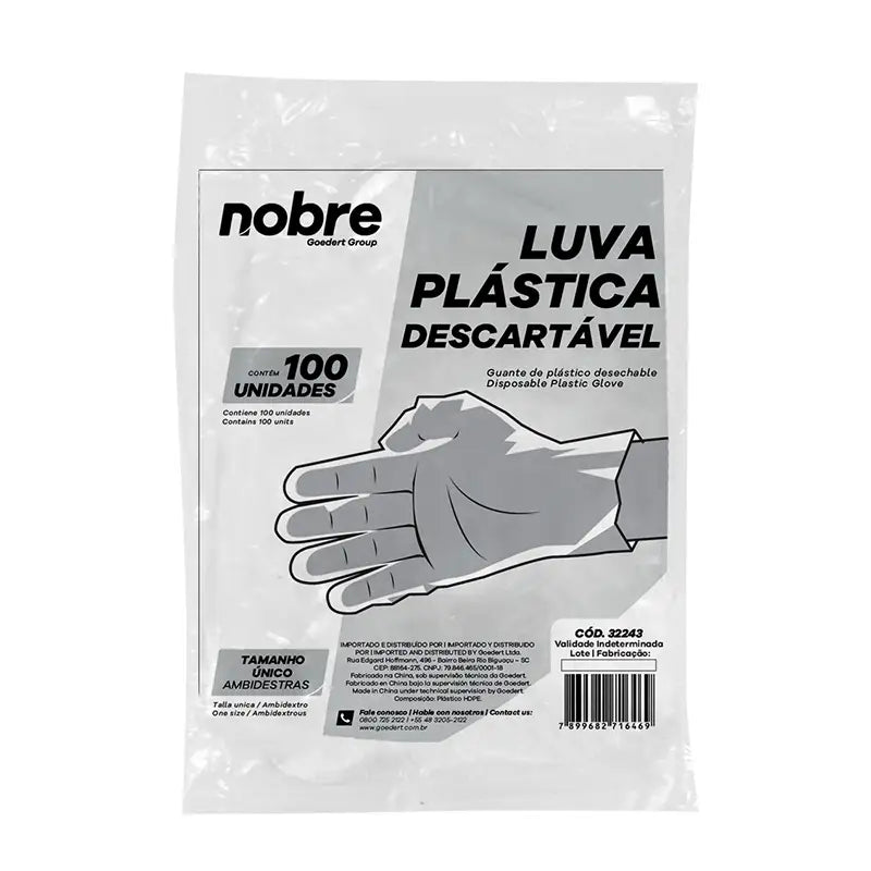 Luva Plástica Descartável Tamanho Único Nobre