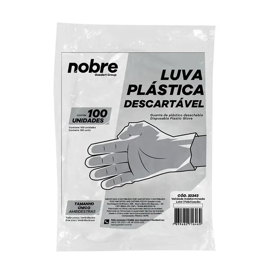 Luva Plástica Descartável Tamanho Único Nobre
