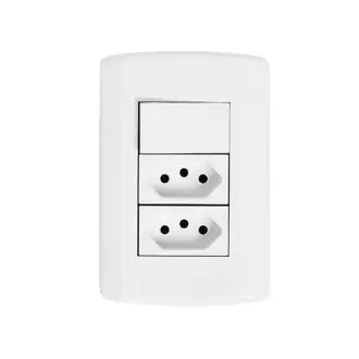 Interruptor 1 Tecla Simples 2 Tomada 2X4 Modular 10A Branco Pluzie C12