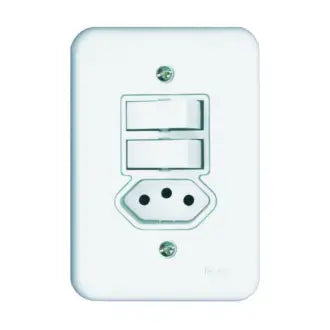 Interruptor 2 Simples + 1 Tomada 2X4 10A Branco Radial C20