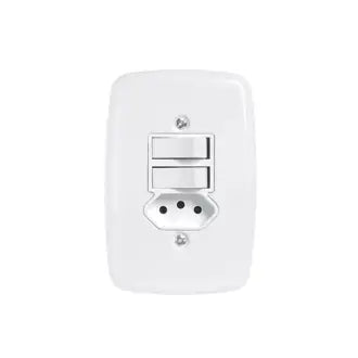 Interruptor 2 Simples + 1 Tomada 2X4 20A Branco Pluzie