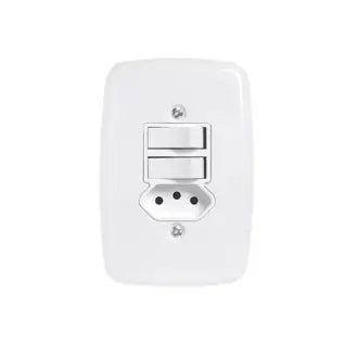 Interruptor 2 Paralelos + 1 Tomada 2X4 10A Branco Pluzie