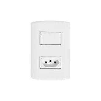Interruptor 1 Tecla Simples 1 Tomada 2X4 Modular 20A Branca Pluzie C6