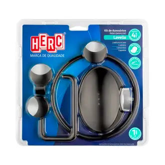 Acessório Banheiro 4 Peças Abs Preto/Cromado Herc En