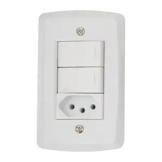 Interruptor 2 Simples + 1 Tomada 2X4 10A Branco Lux2 Tramontina