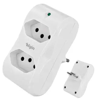 Pino Protetr Raio/Surto 2P+T 10A Bivolt Preto 2 Tomadas Branco