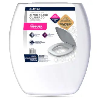 Assento Sanitário Branco Almofadado Quadrado Atlas