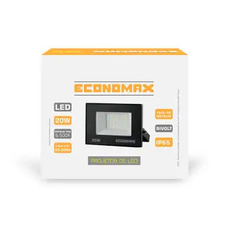 Refletor Led 20W Preto 6500K Economax Bi