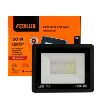 Refletor Led 50W Preto 6500K 12V Fox