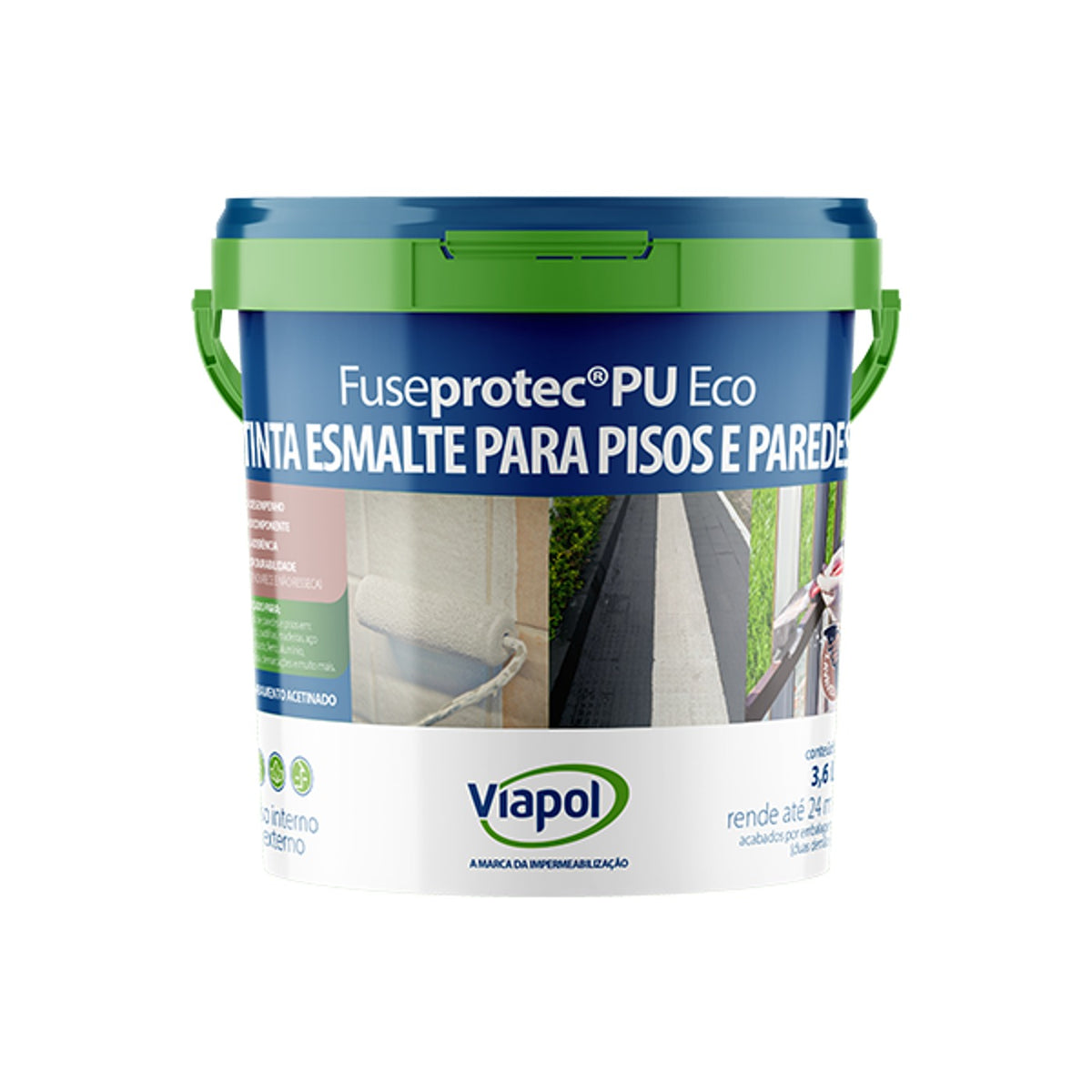 Tinta esmalte base água poliuretano alifático Fuseprotec PU Eco Viapol para azulejo, metal e piso