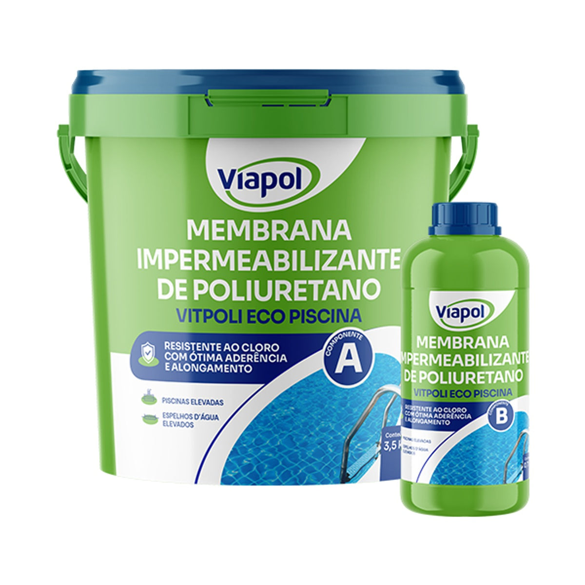 Membrana de poliuretano bicomponente resistente ao cloro Vitpoli Eco Piscina Viapol para piscinas de concreto