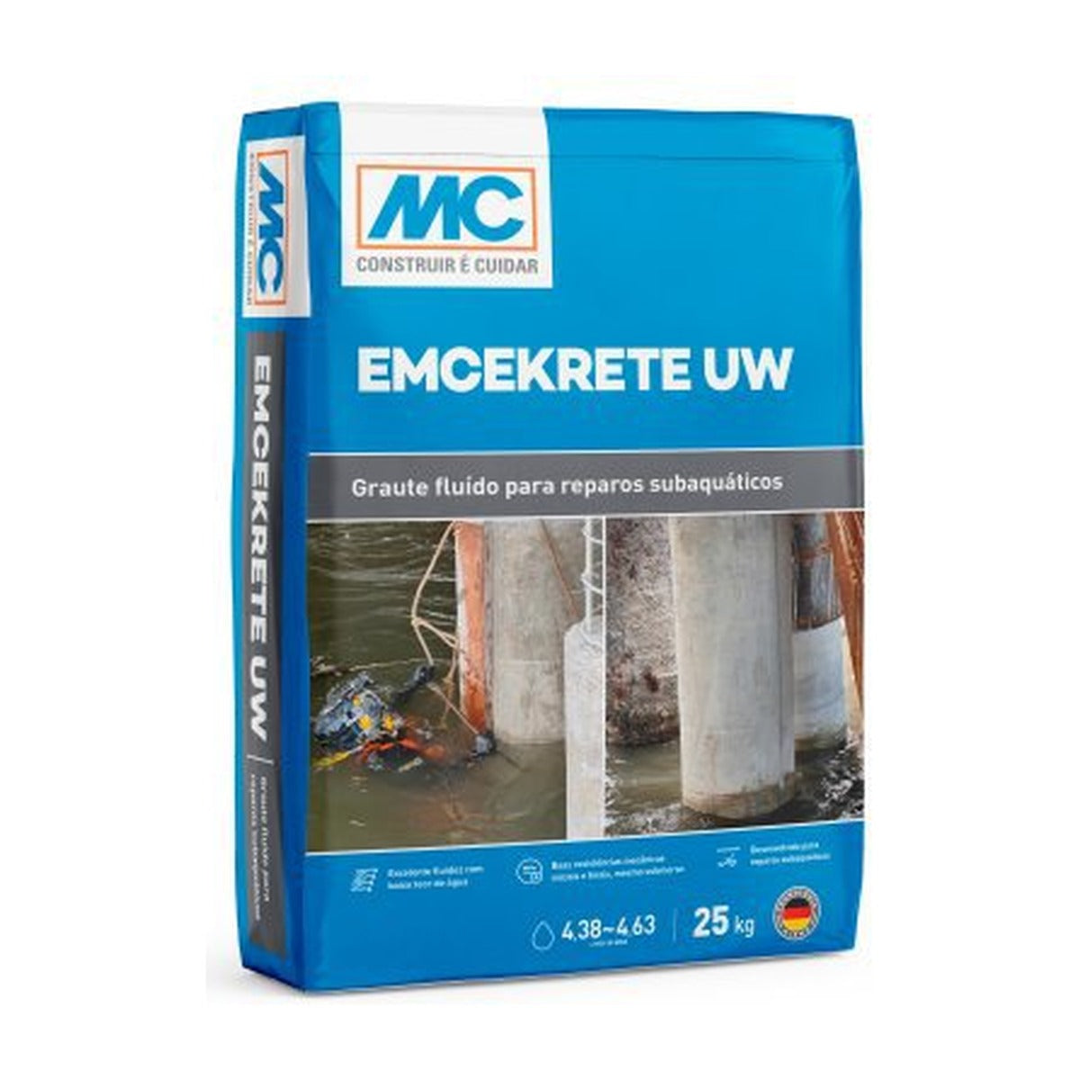 Graute fluido Emcekrete UW para reparo subaquático de concreto 25 kg