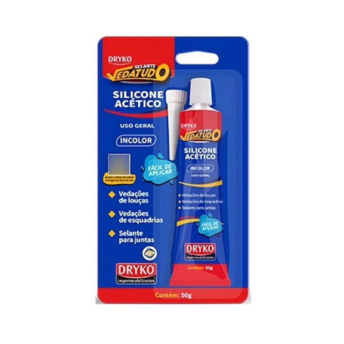 Silicone acético incolor Dryko Vedatudo para vedação de esquadrias e box 50 g
