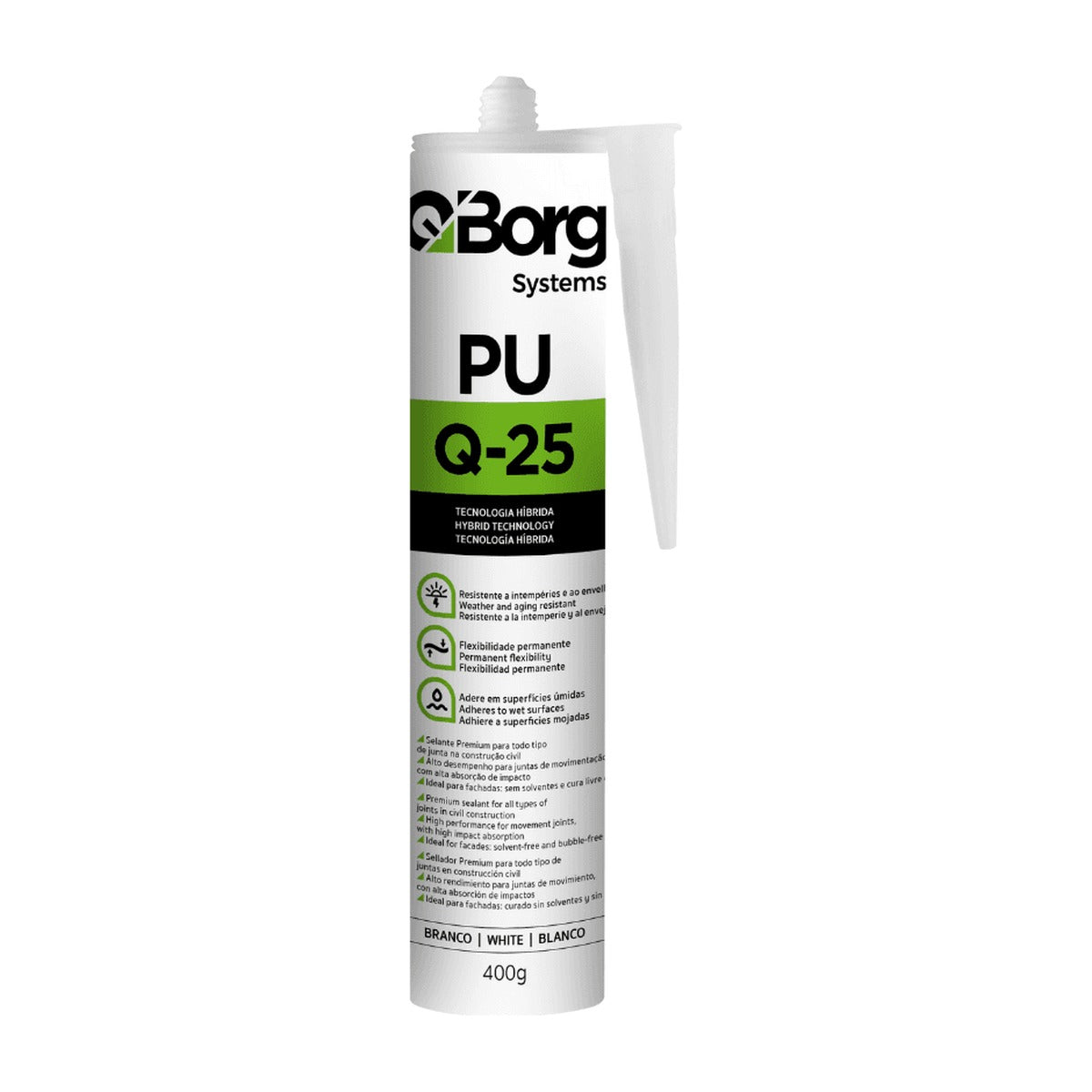 Selante de poliuretano Q-Borg Q-25 branco para juntas 400 g