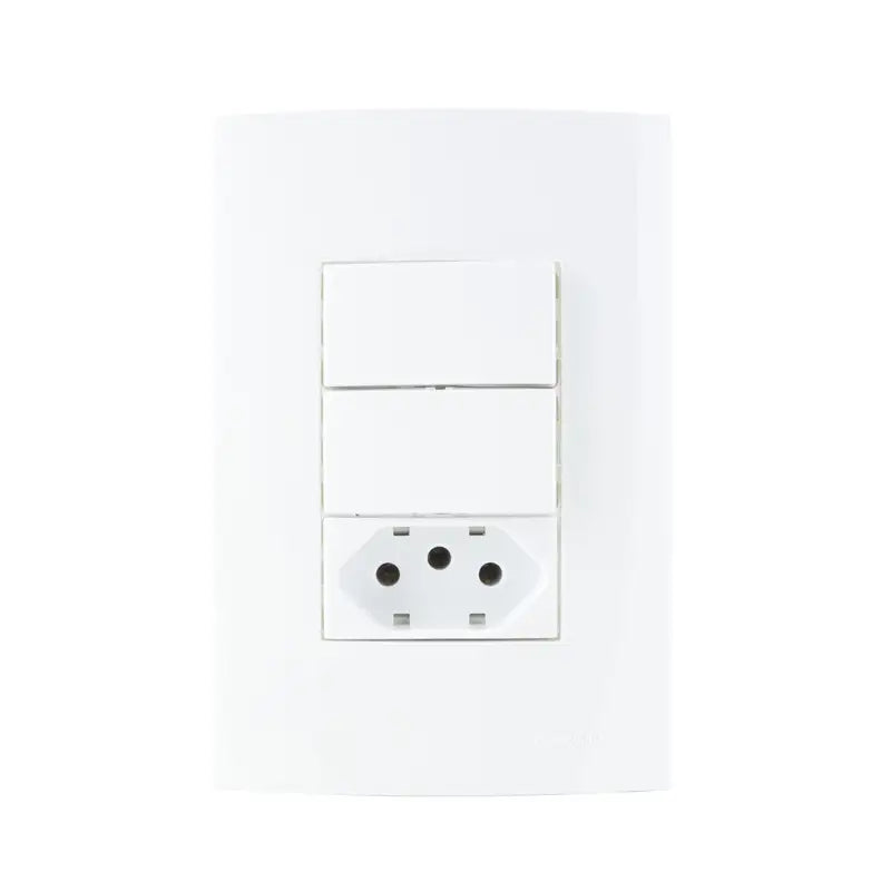 Interruptor 2 Simples + Tomada 2X4 10A Branco Sleek Margirus