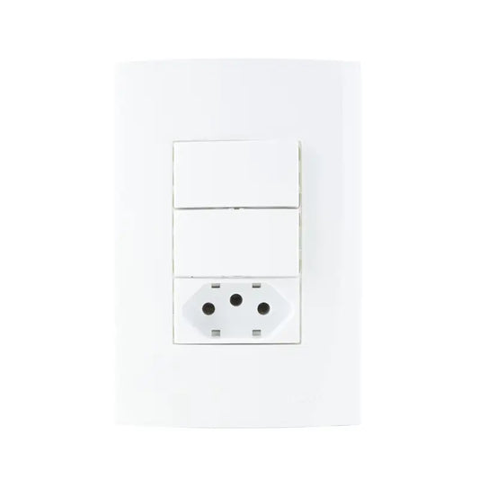Interruptor 2 Simples + Tomada 2X4 10A Branco Sleek Margirus