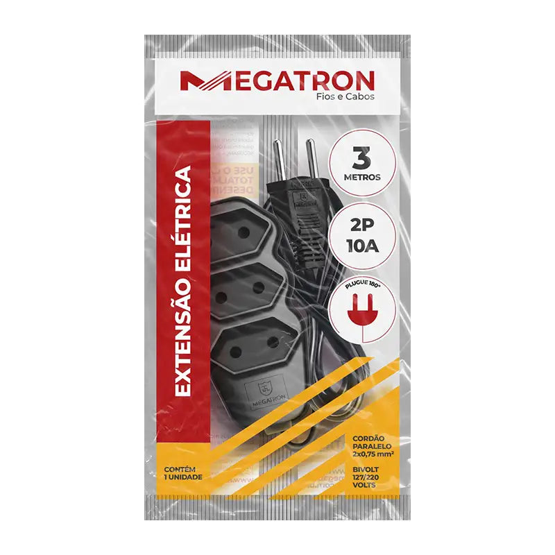 Extensão 03M Pl 2P Preta Megatron